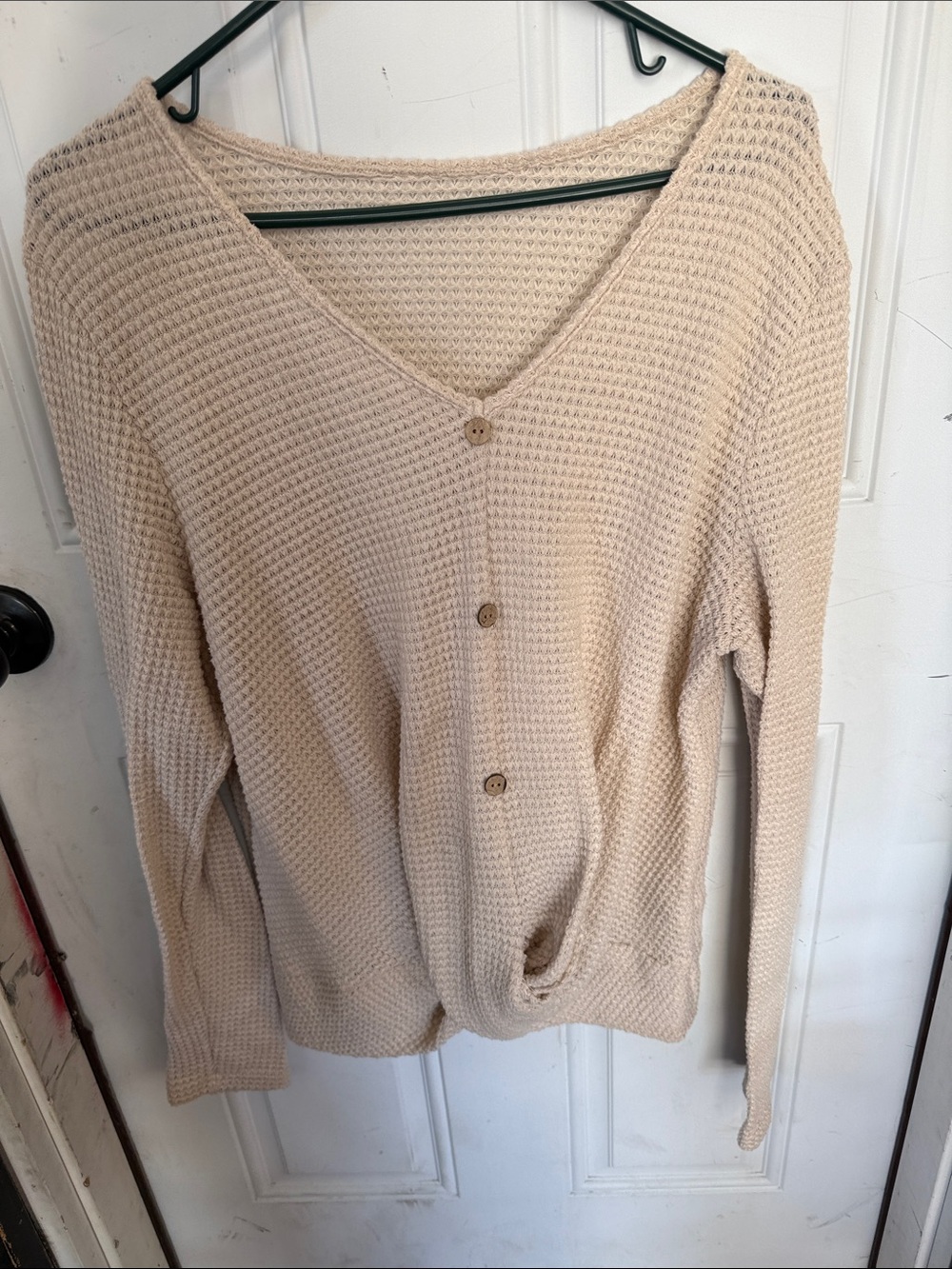 SHEIN Cream Waffle Knit Button-Front Cardigan